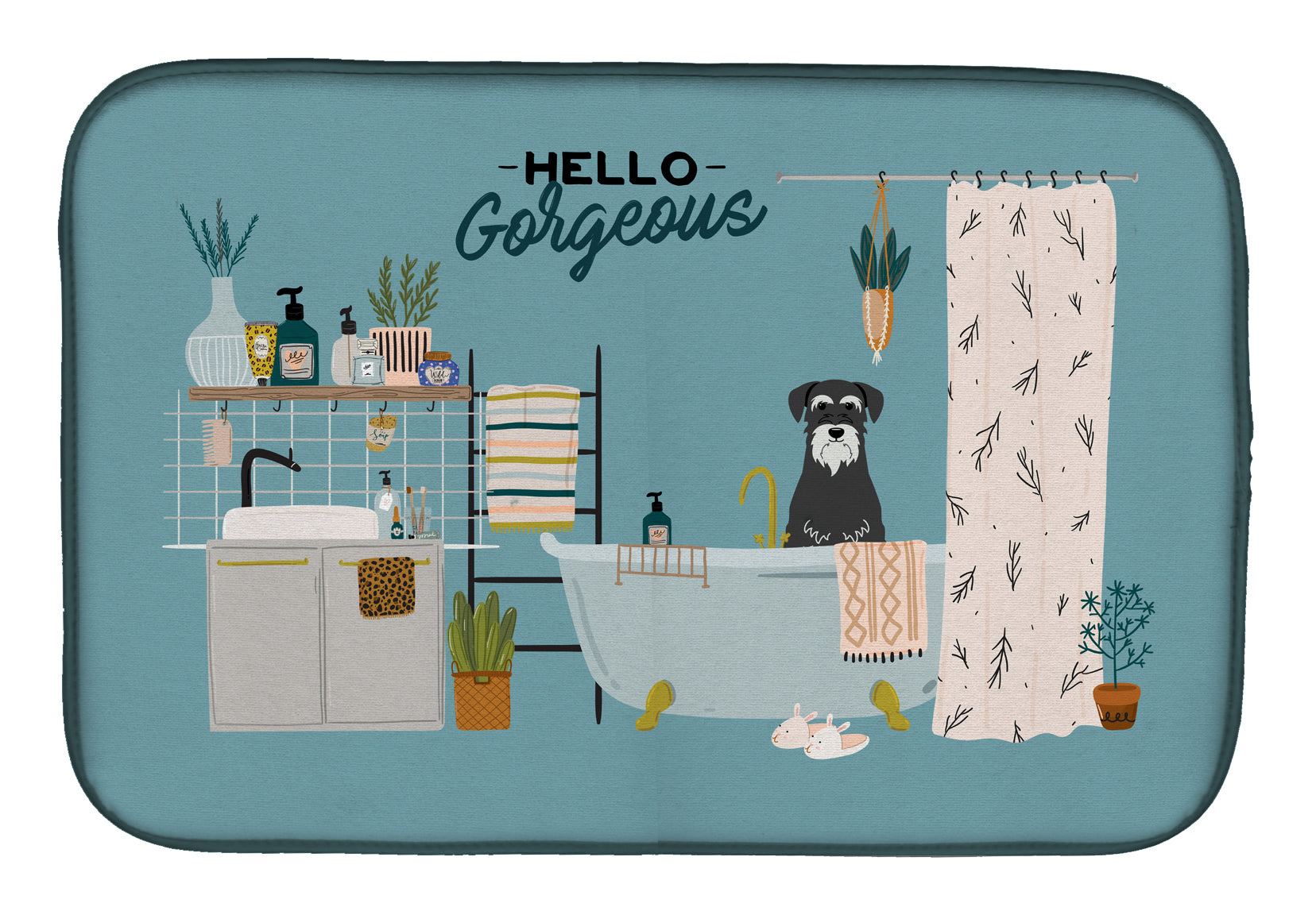 Salt and Pepper Standard Schnauzer in Bathtub Dish Drying Mat CK7455DDM  the-store.com.