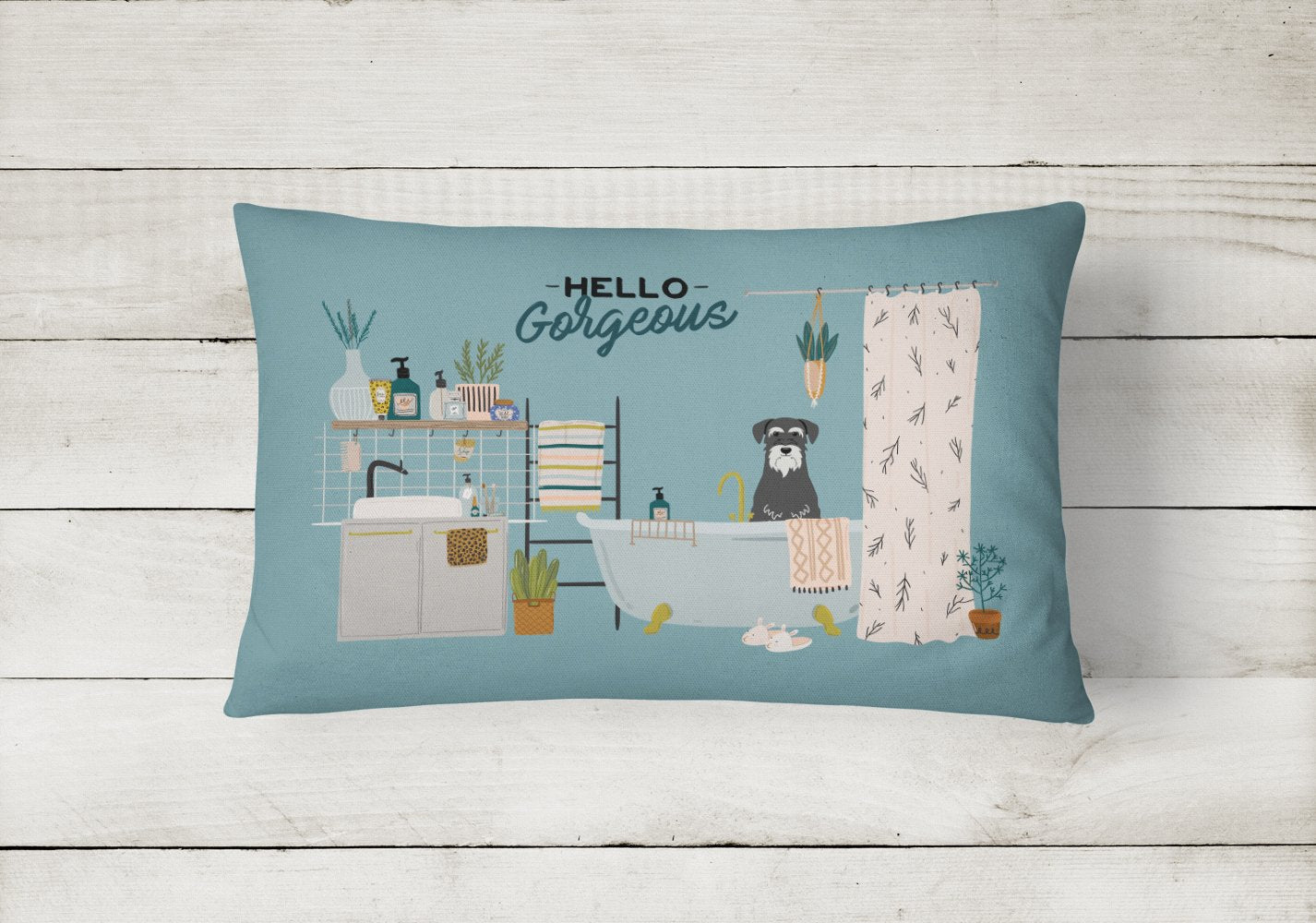 Salt and Pepper Standard Schnauzer in Bathtub Canvas Fabric Decorative Pillow CK7455PW1216 by Caroline's Treasures