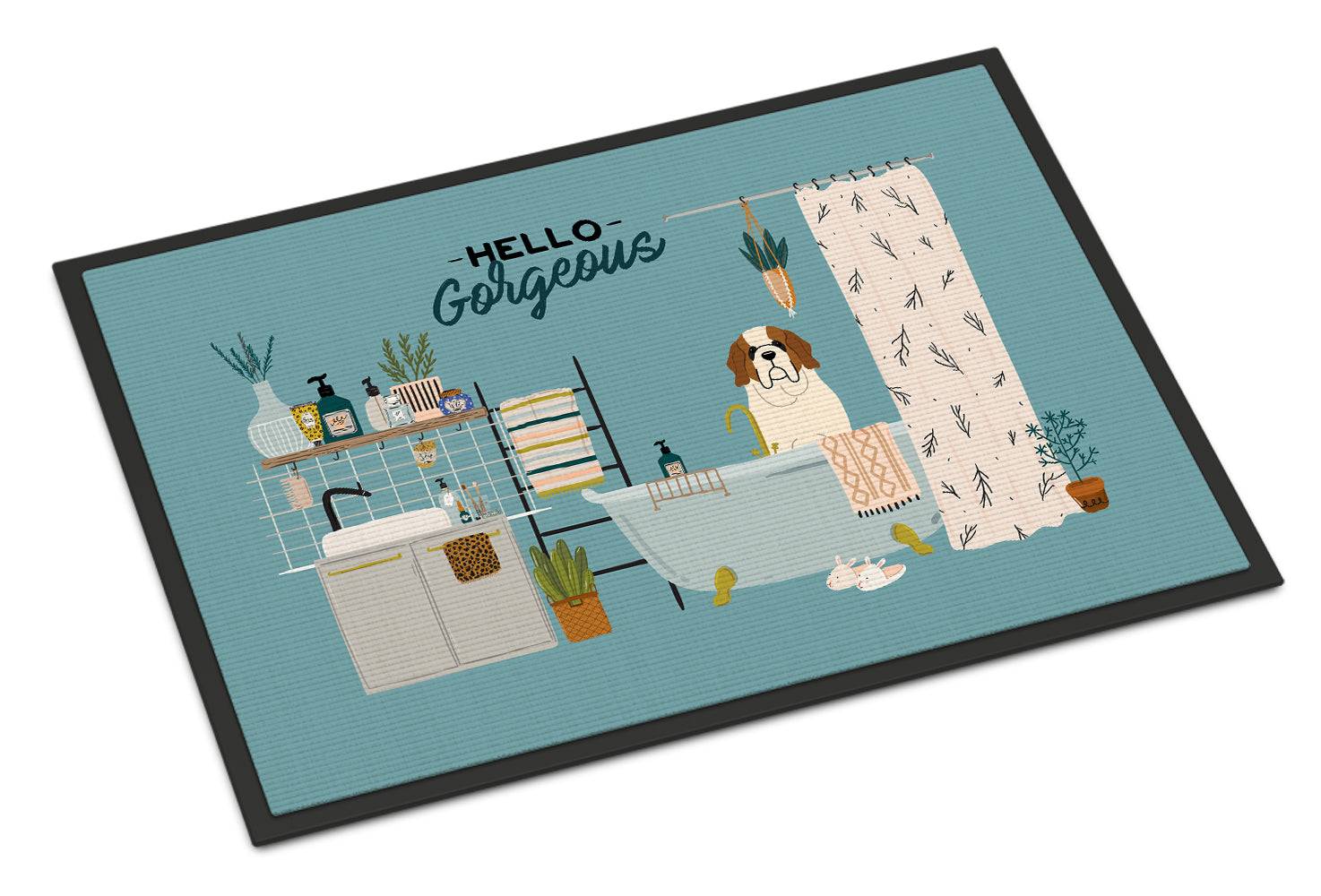 Saint Bernard in Bathtub Indoor or Outdoor Mat 18x27 CK7457MAT - the-store.com