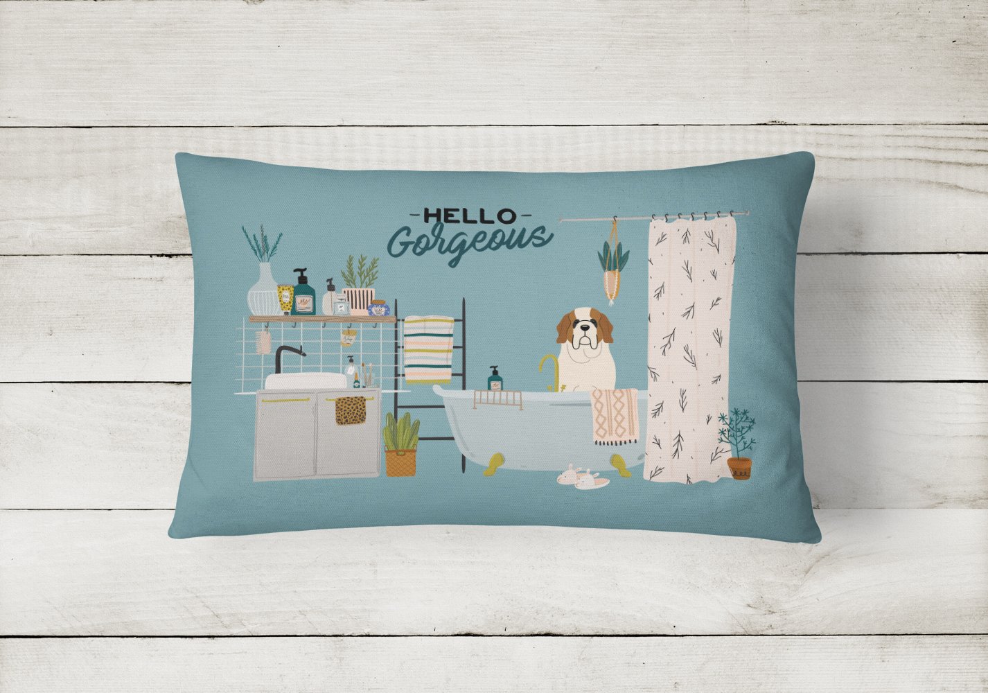 Saint Bernard in Bathtub Canvas Fabric Decorative Pillow CK7457PW1216 by Caroline's Treasures