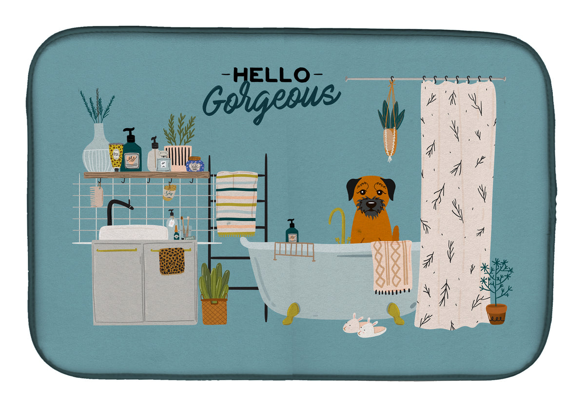 Border Terrier in Bathtub Dish Drying Mat CK7461DDM  the-store.com.