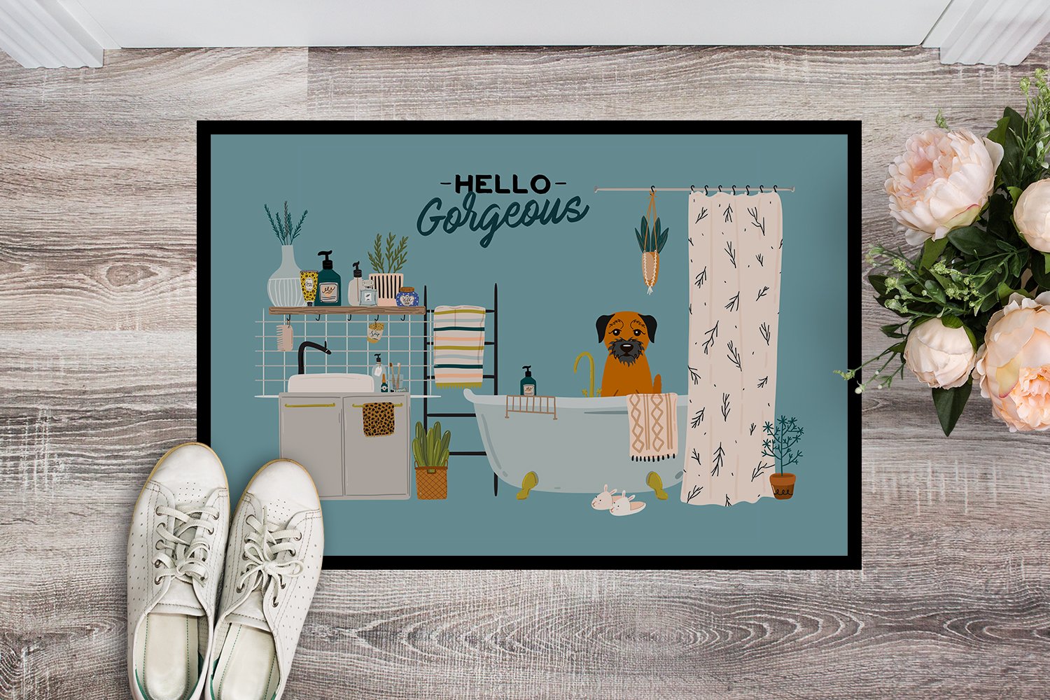 Border Terrier in Bathtub Indoor or Outdoor Mat 24x36 CK7461JMAT by Caroline's Treasures