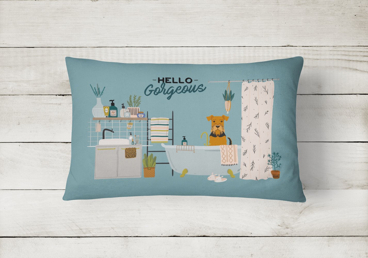 Airedale in Bathtub Canvas Fabric Decorative Pillow CK7463PW1216 by Caroline's Treasures