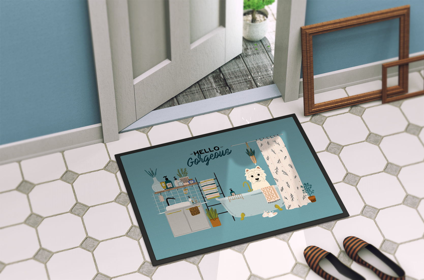 Westie in Bathtub Indoor or Outdoor Mat 18x27 CK7464MAT - the-store.com