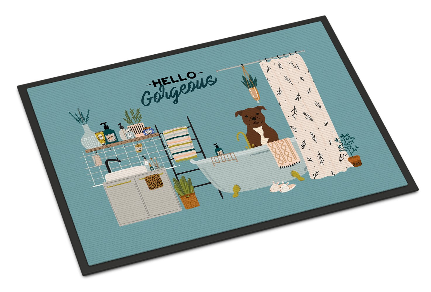 Chocolate Staffordshire Bull Terrier in Bathtub Indoor or Outdoor Mat 24x36 CK7470JMAT by Caroline's Treasures