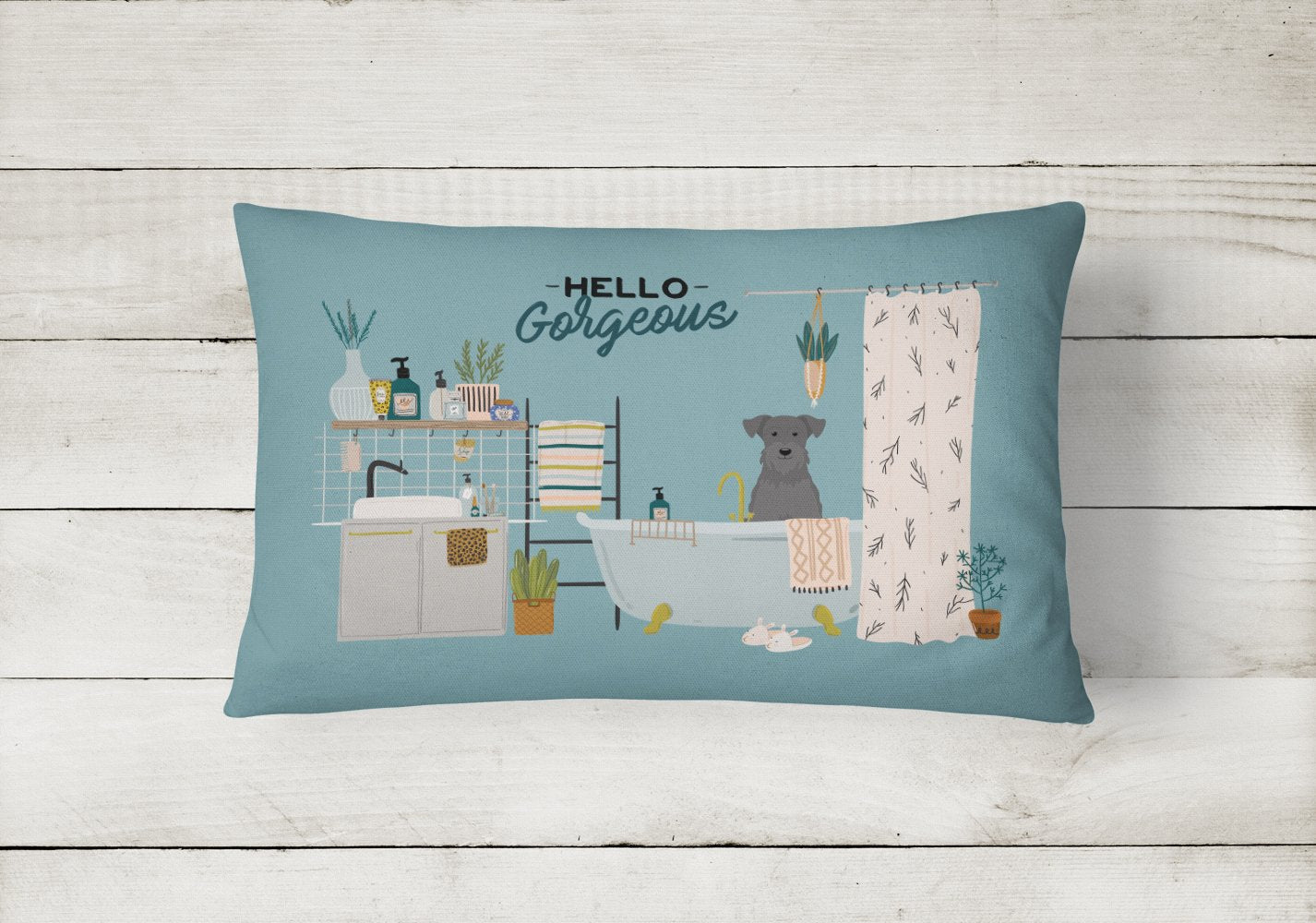 Black Miniature Schnauzer in Bathtub Canvas Fabric Decorative Pillow CK7473PW1216 by Caroline's Treasures