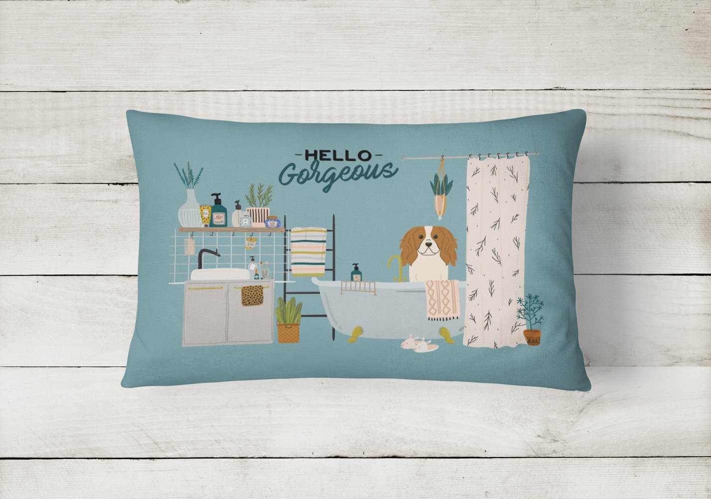 Cavalier Spaniel in Bathtub Canvas Fabric Decorative Pillow CK7480PW1216 by Caroline's Treasures