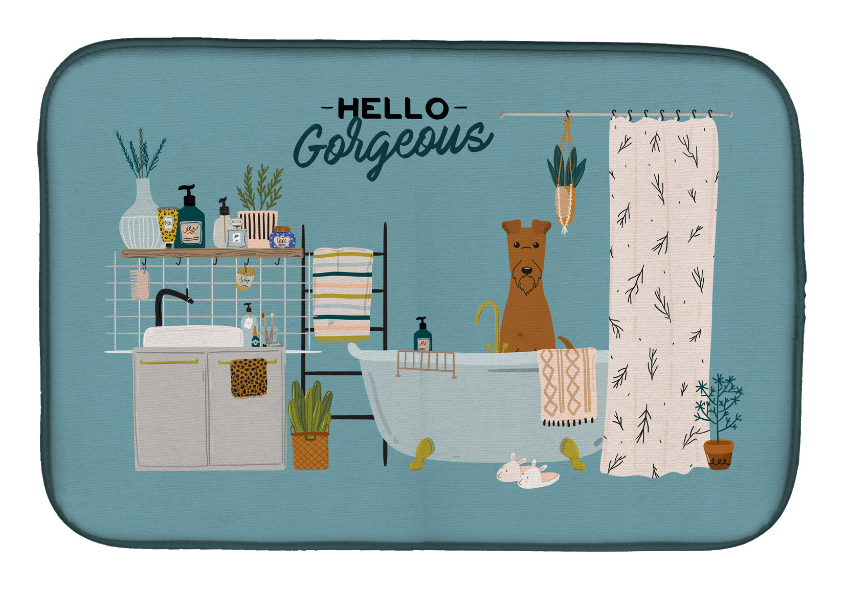 Irish Terrier in Bathtub Dish Drying Mat CK7484DDM  the-store.com.