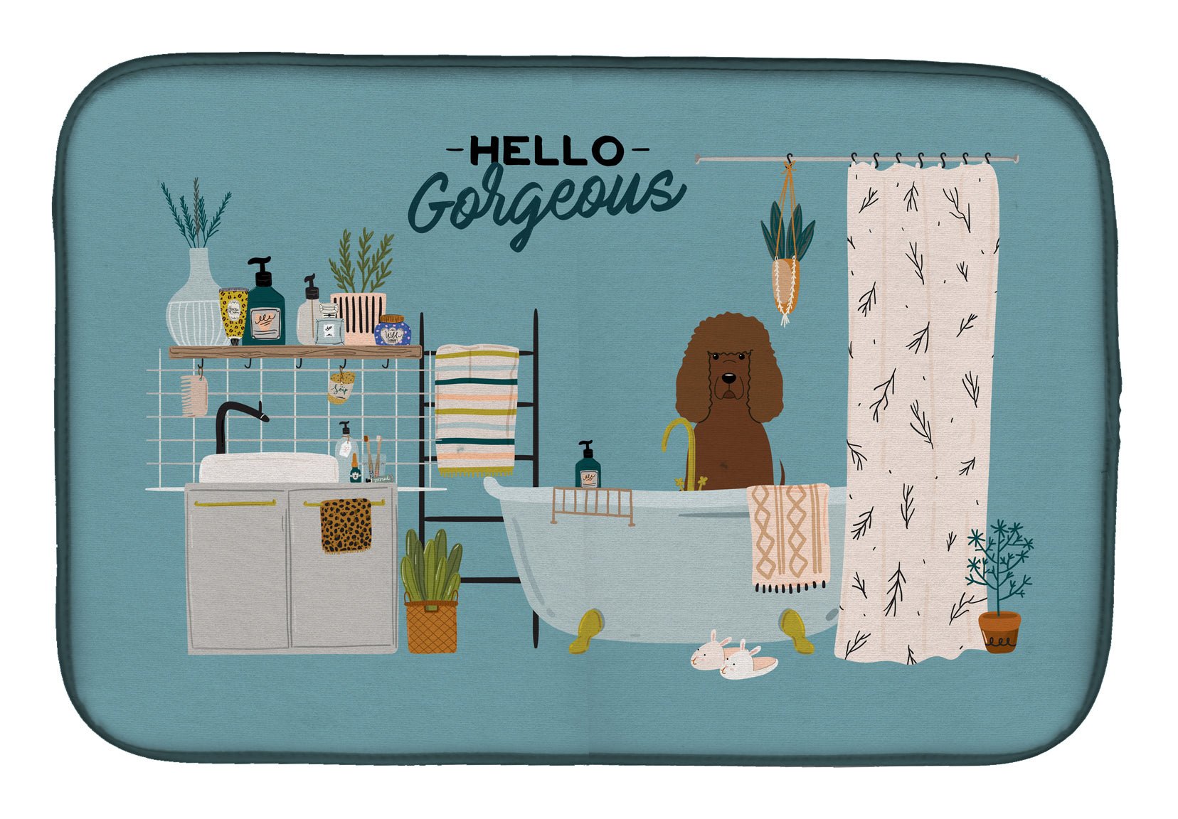 Irish Water Spaniel in Bathtub Dish Drying Mat CK7485DDM  the-store.com.