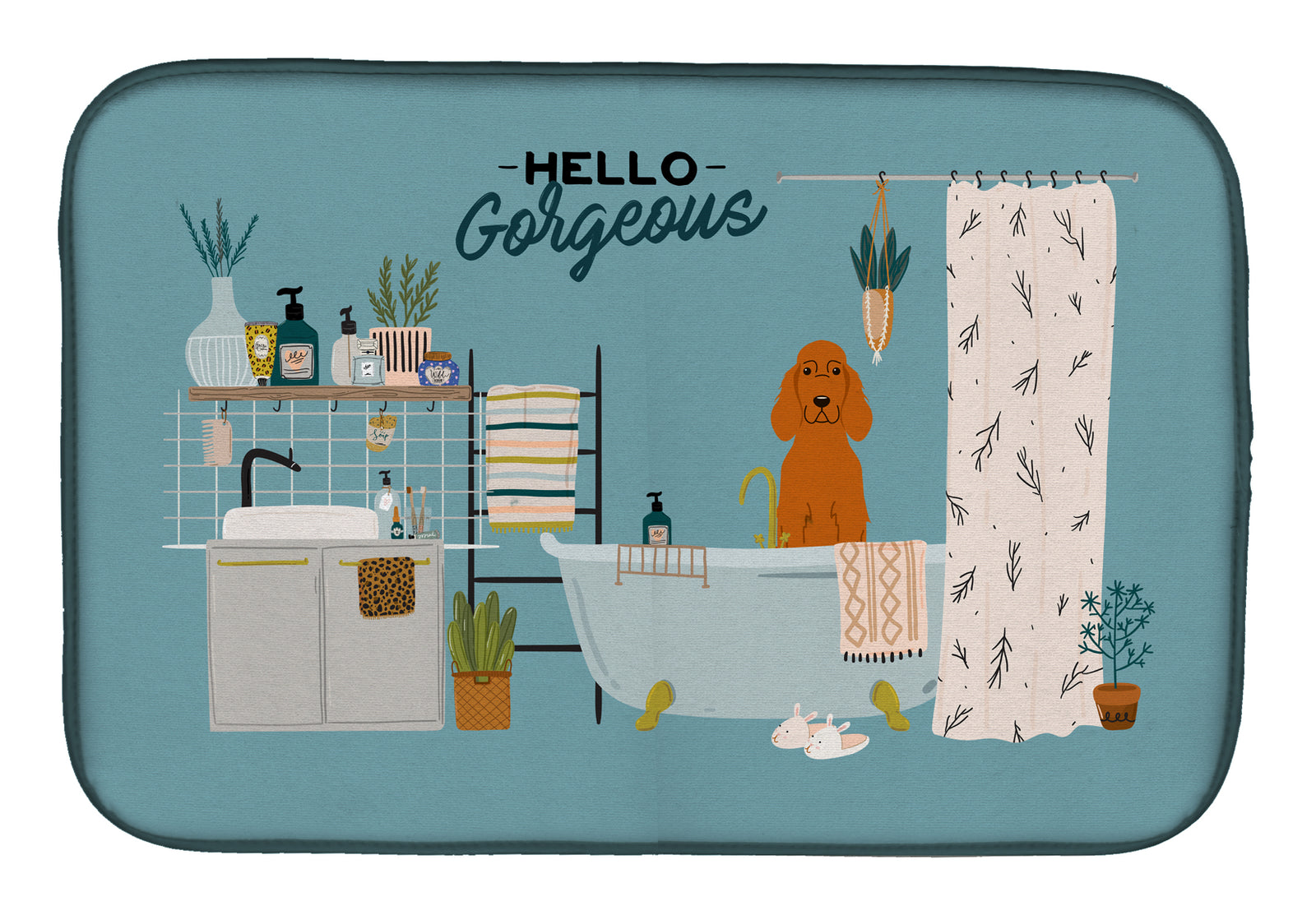 Irish Setter in Bathtub Dish Drying Mat CK7486DDM  the-store.com.