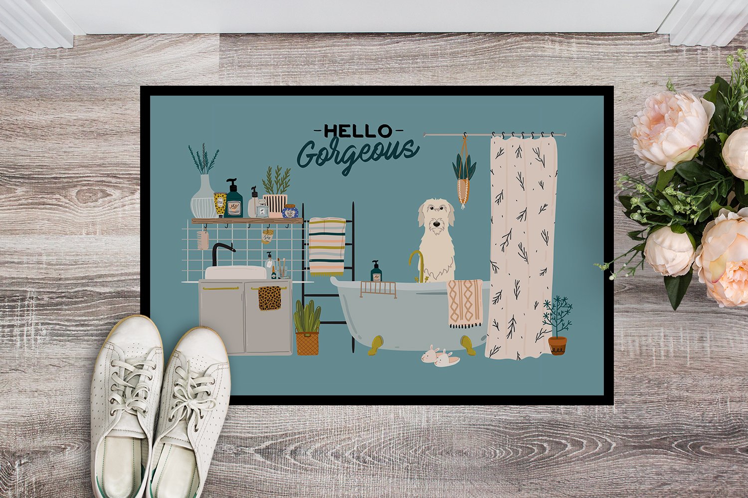 Irish Wolfhound in Bathtub Indoor or Outdoor Mat 24x36 CK7487JMAT by Caroline's Treasures