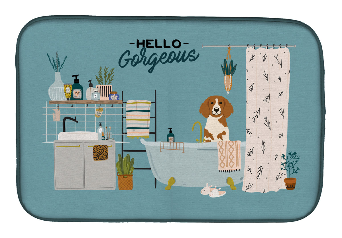 Brittany Spaniel in Bathtub Dish Drying Mat CK7494DDM  the-store.com.