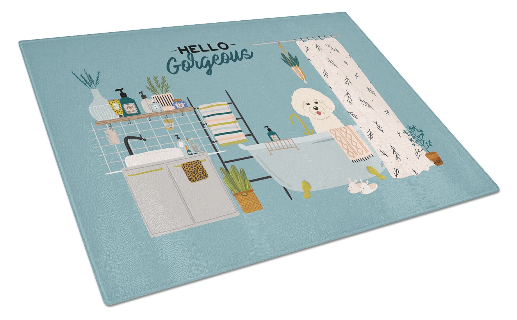 Bichon Frise in Bathtub Glass Cutting Board Large CK7497LCB by Caroline's Treasures