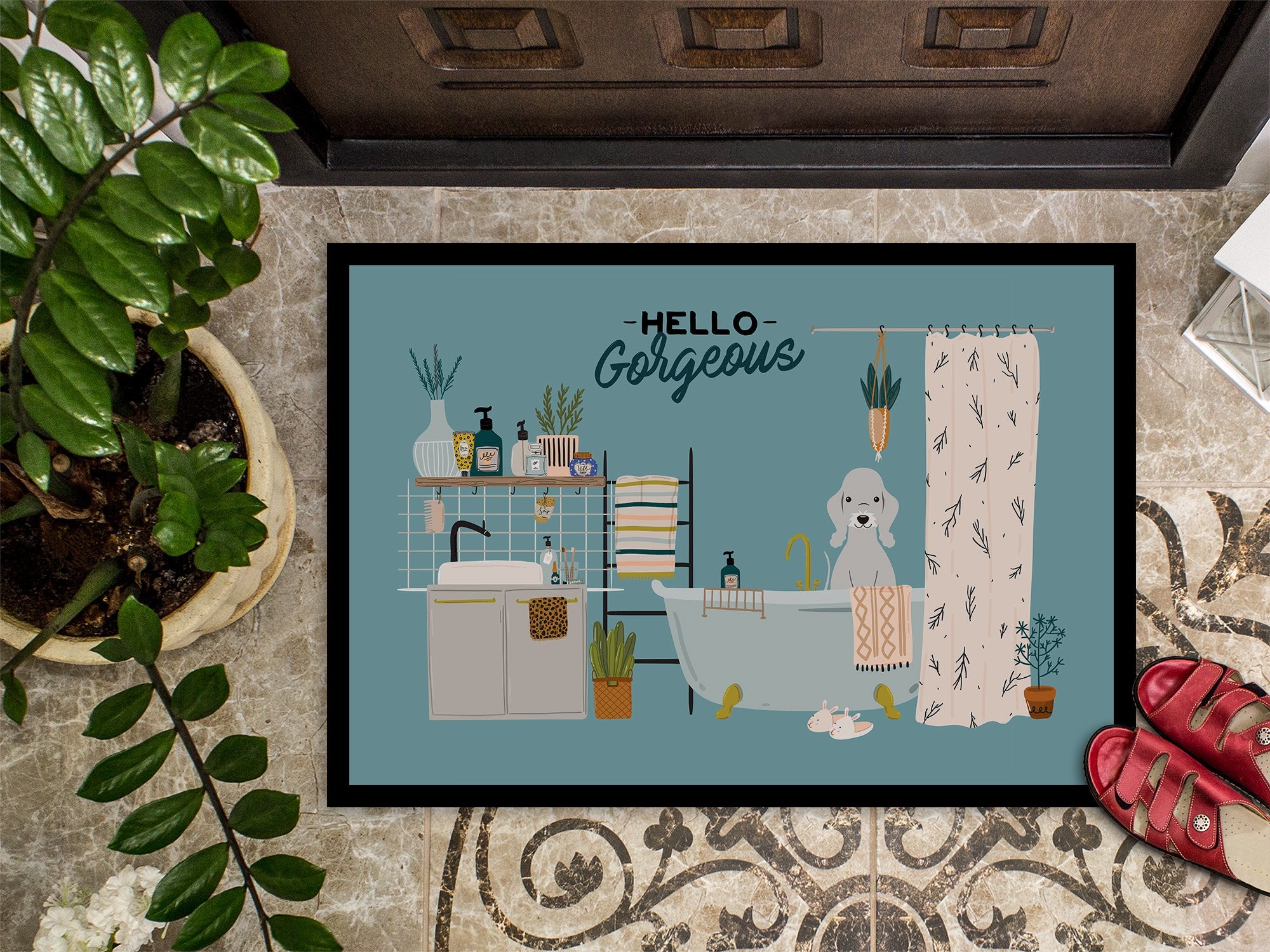 Blue Bedlington Terrier in Bathtub Indoor or Outdoor Mat 24x36 CK7512JMAT by Caroline's Treasures