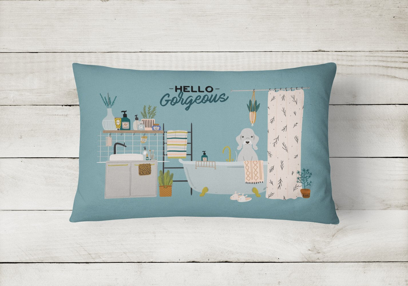 Blue Bedlington Terrier in Bathtub Canvas Fabric Decorative Pillow CK7512PW1216 by Caroline's Treasures