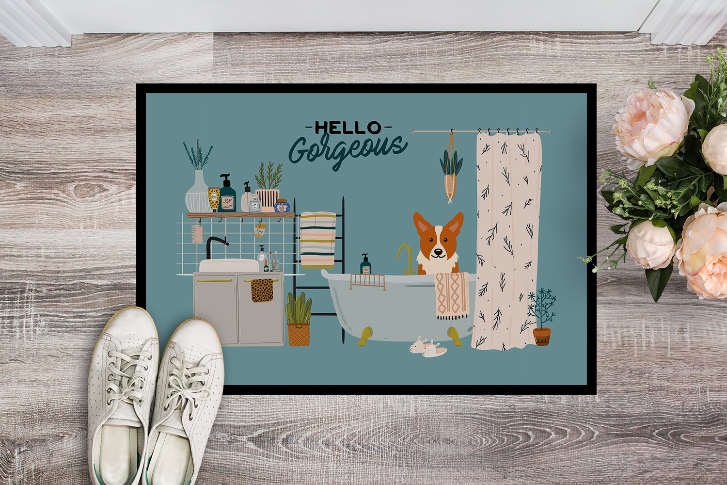 Corgi in Bathtub Indoor or Outdoor Mat 24x36 CK7522JMAT by Caroline's Treasures