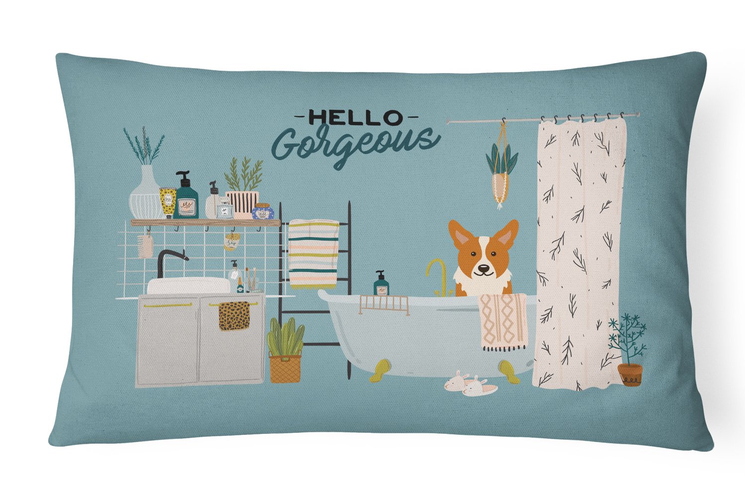 Corgi in Bathtub Canvas Fabric Decorative Pillow CK7522PW1216 by Caroline's Treasures