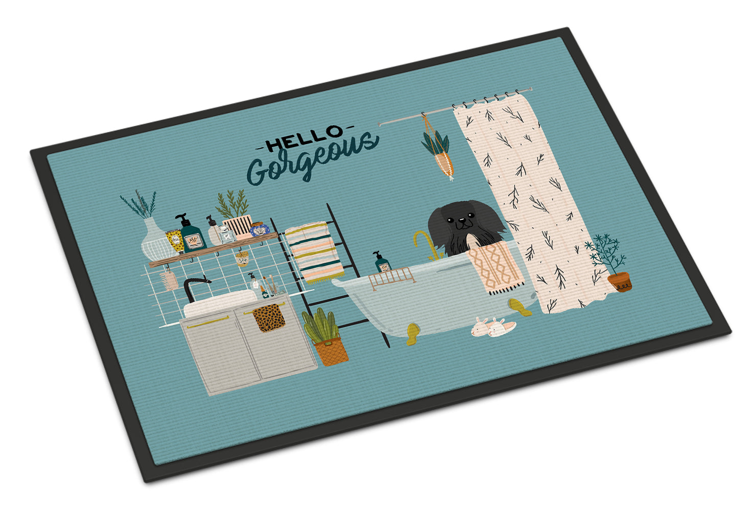 Black Pekingese in Bathtub Indoor or Outdoor Mat 18x27 CK7529MAT - the-store.com