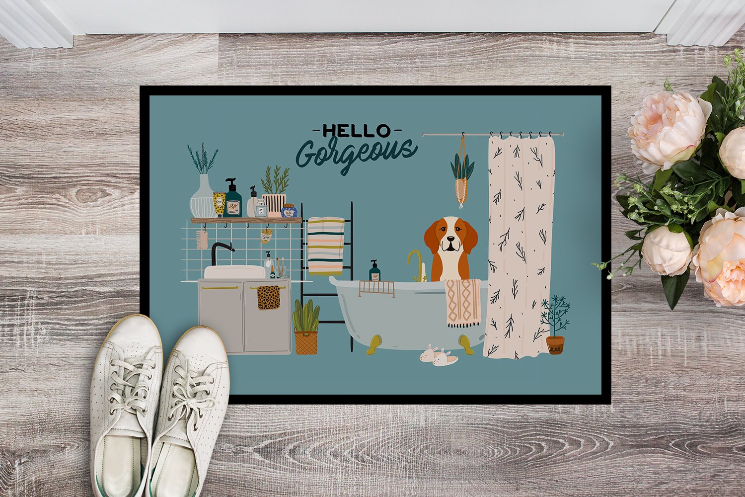 English Foxhound in Bathtub Indoor or Outdoor Mat 24x36 CK7532JMAT by Caroline's Treasures