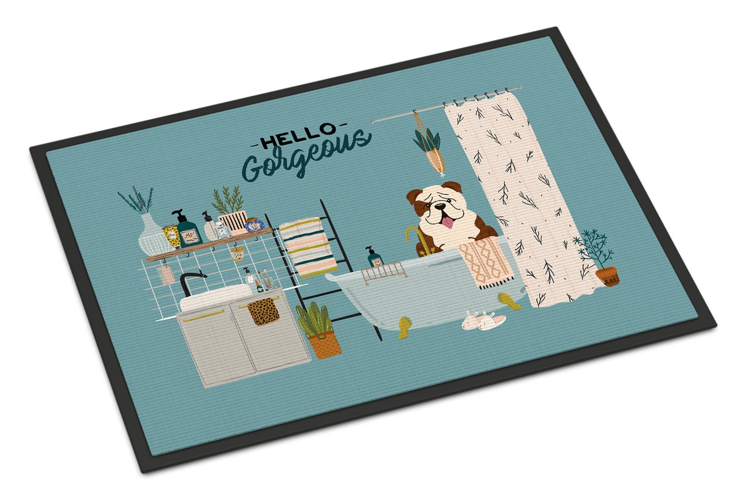 Brindle White English Bulldog in Bathtub Indoor or Outdoor Mat 24x36 CK7543JMAT by Caroline's Treasures