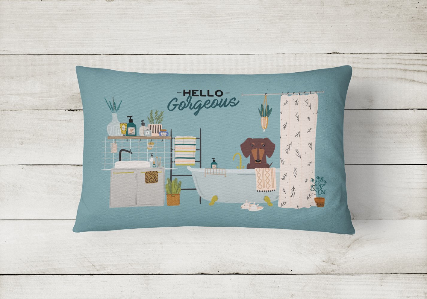 Chocolate Dachshund in Bathtub Canvas Fabric Decorative Pillow CK7553PW1216 by Caroline's Treasures