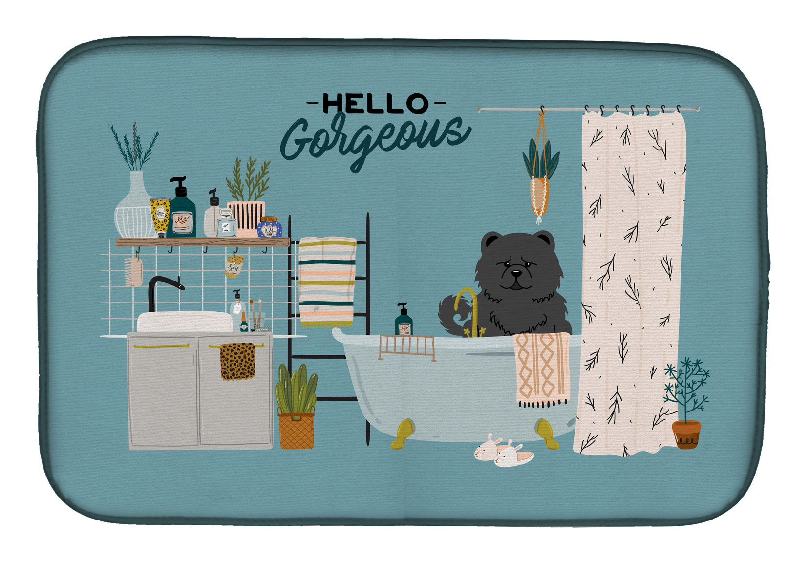 Black Chow Chow in Bathtub Dish Drying Mat CK7565DDM  the-store.com.