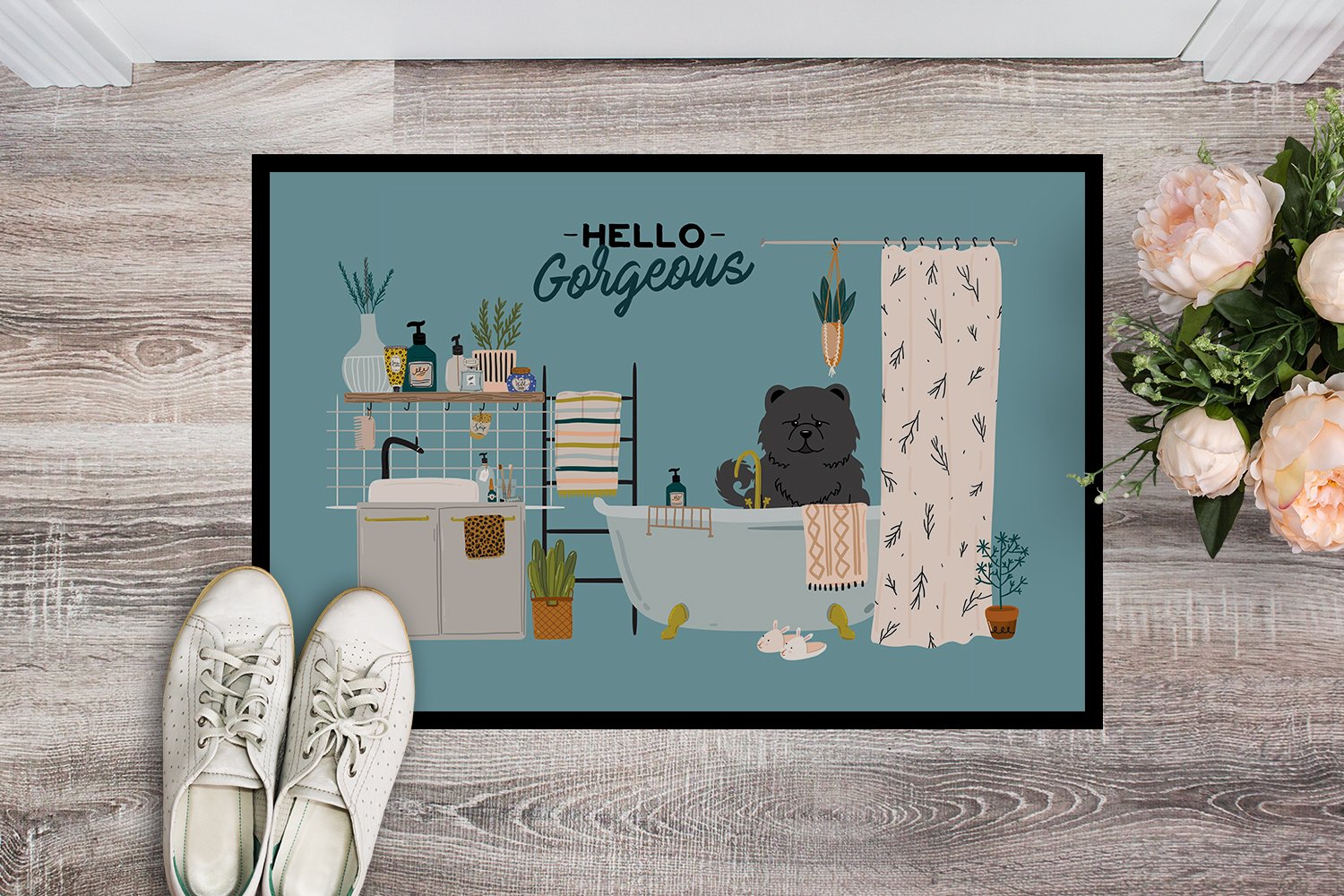 Black Chow Chow in Bathtub Indoor or Outdoor Mat 24x36 CK7565JMAT by Caroline's Treasures