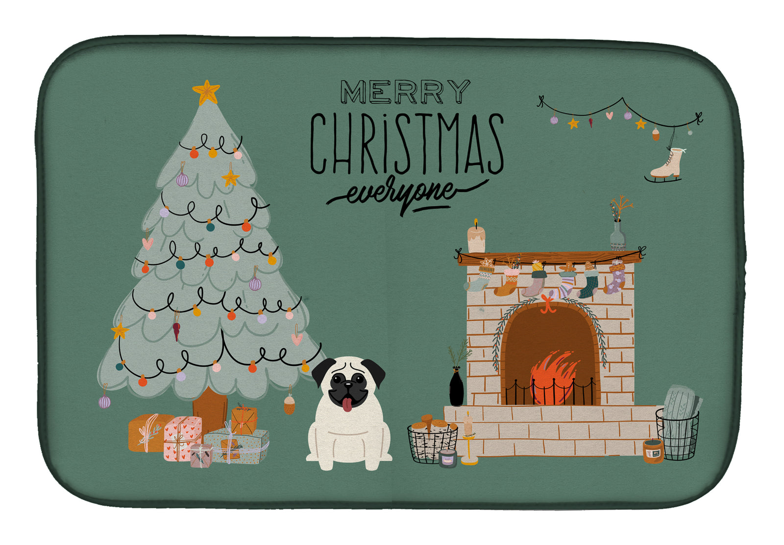 Cream Pug Christmas Everyone Dish Drying Mat CK7567DDM  the-store.com.