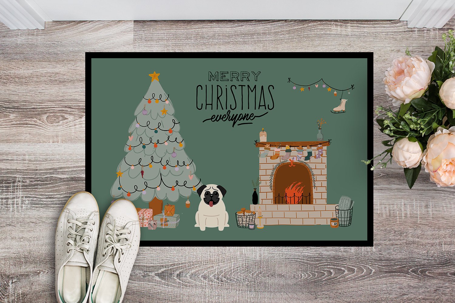 Cream Pug Christmas Everyone Indoor or Outdoor Mat 24x36 CK7567JMAT by Caroline's Treasures