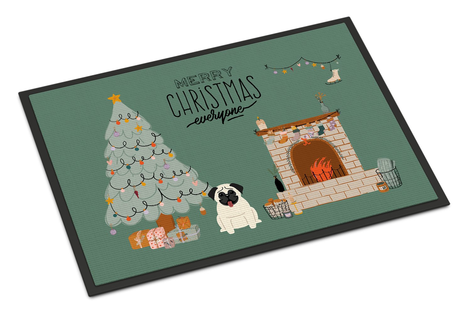 Cream Pug Christmas Everyone Indoor or Outdoor Mat 24x36 CK7567JMAT by Caroline's Treasures