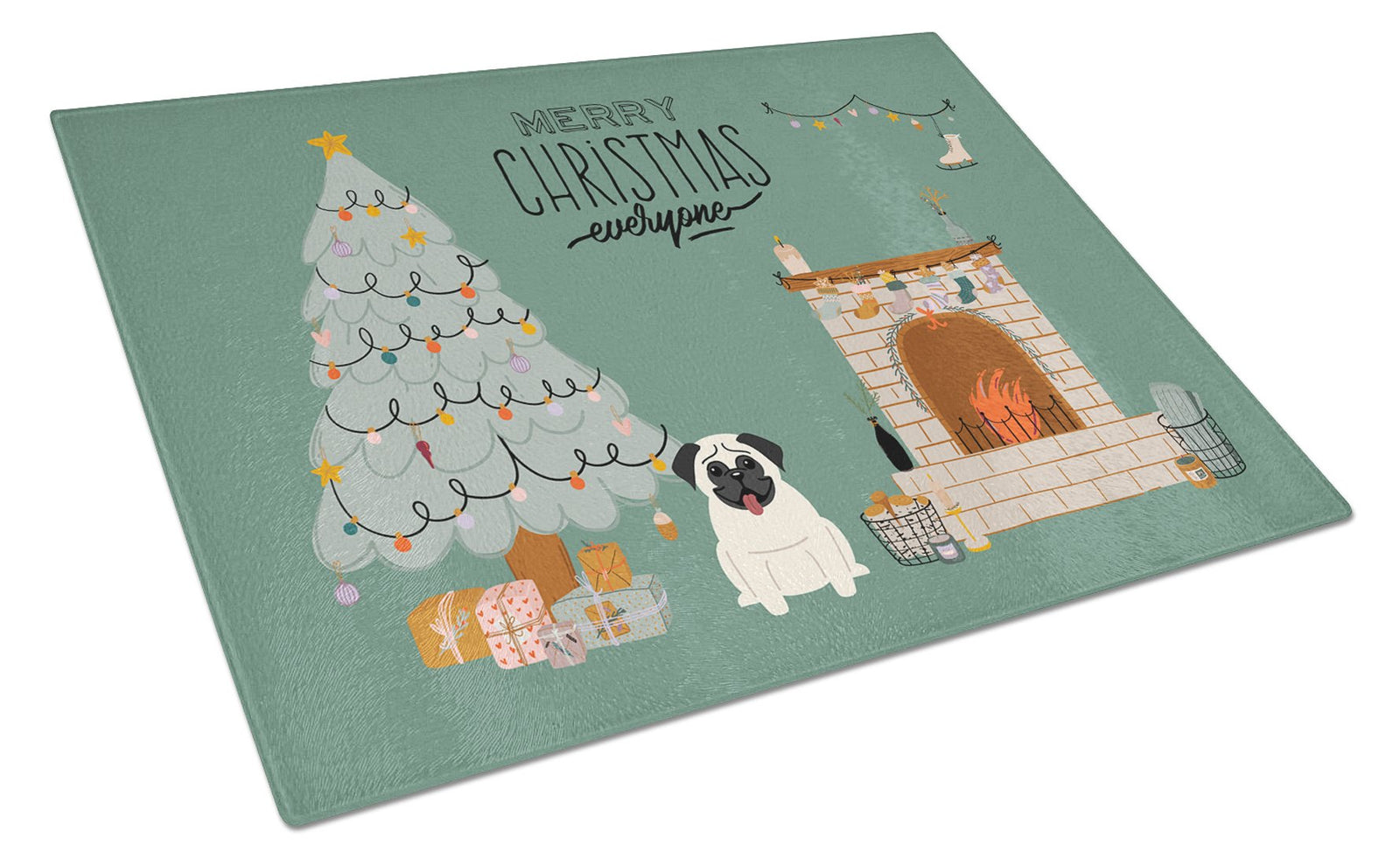 Cream Pug Christmas Everyone Glass Cutting Board Large CK7567LCB by Caroline's Treasures