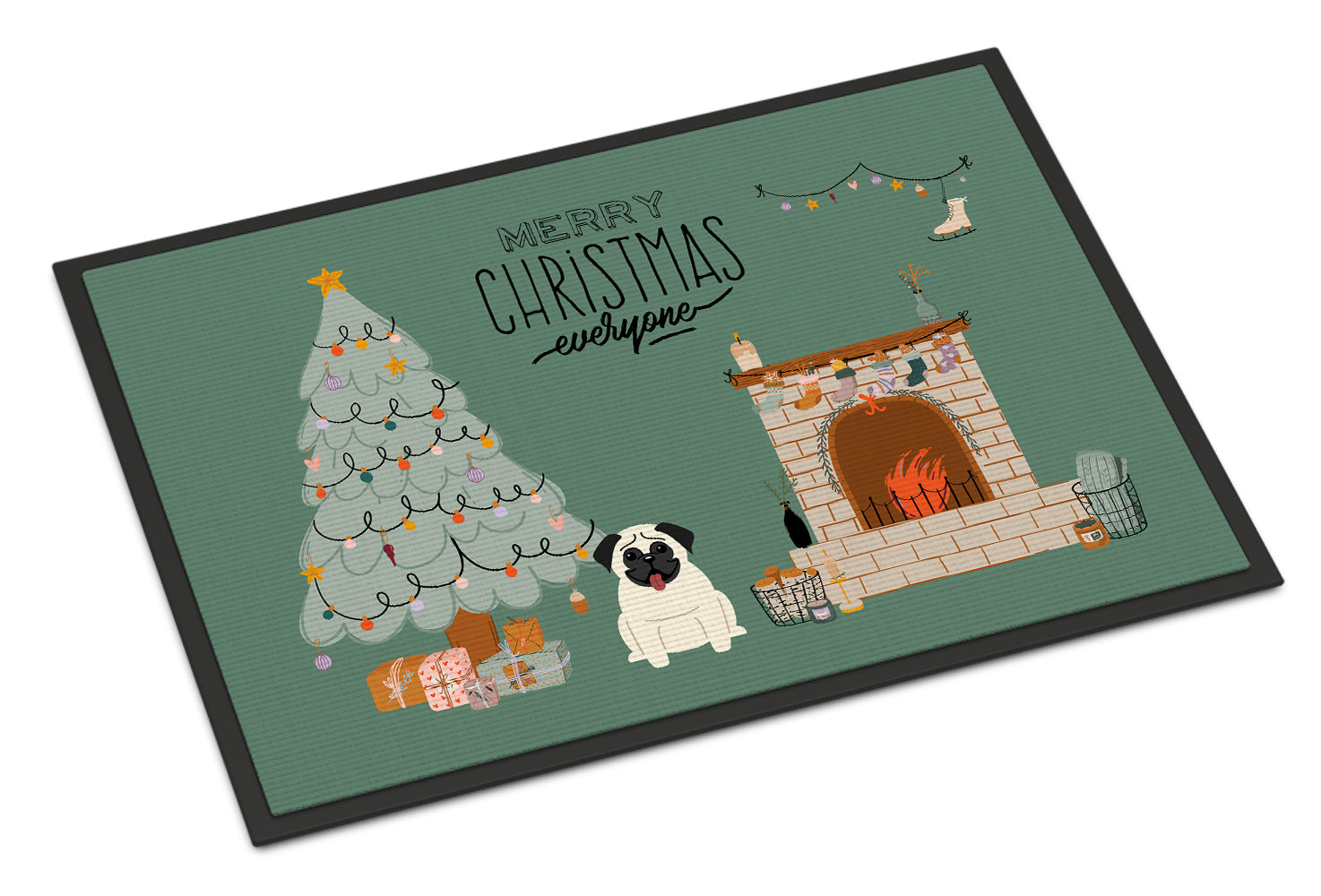 Cream Pug Christmas Everyone Indoor or Outdoor Mat 18x27 CK7567MAT - the-store.com