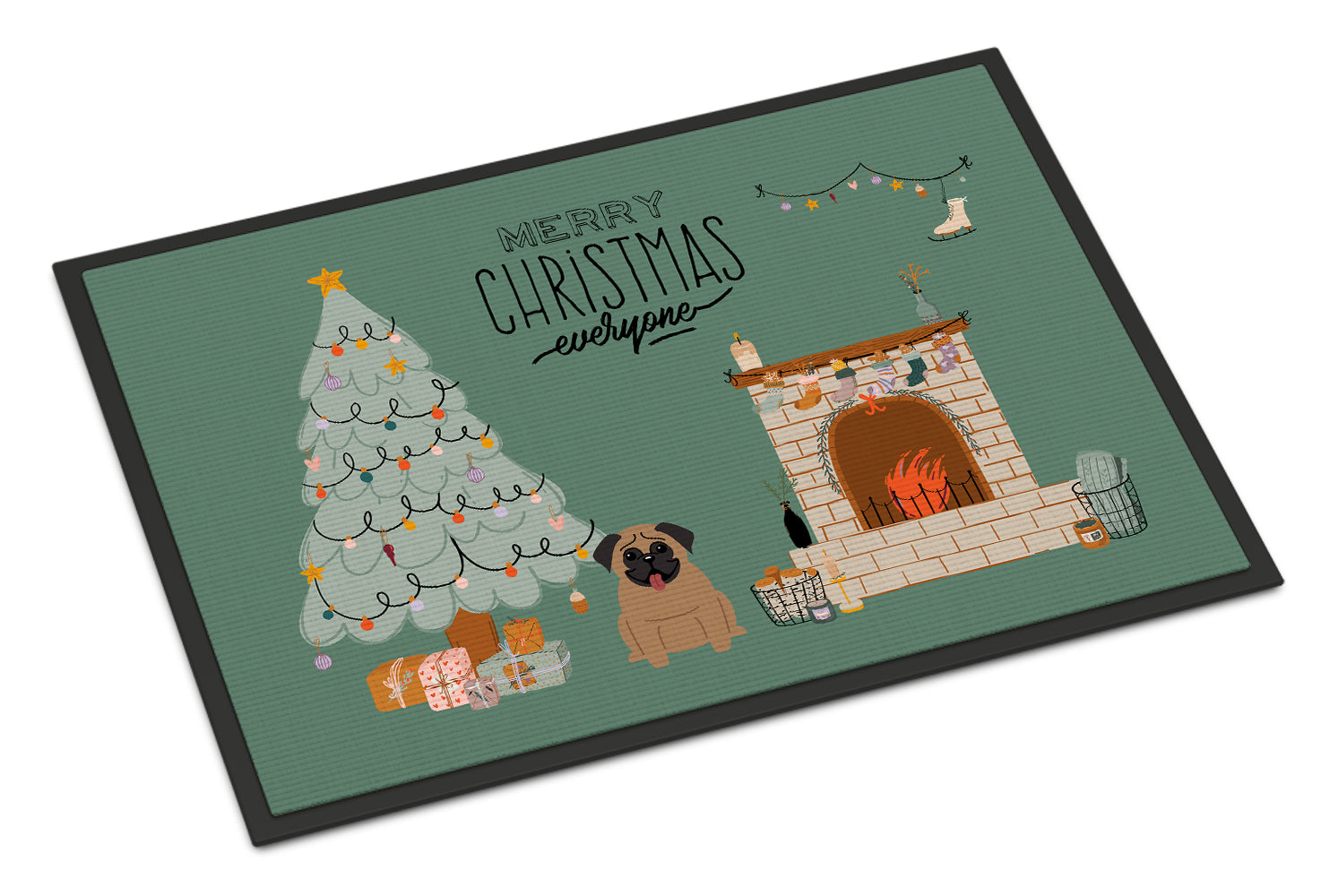 Brown Pug Christmas Everyone Indoor or Outdoor Mat 18x27 CK7568MAT - the-store.com