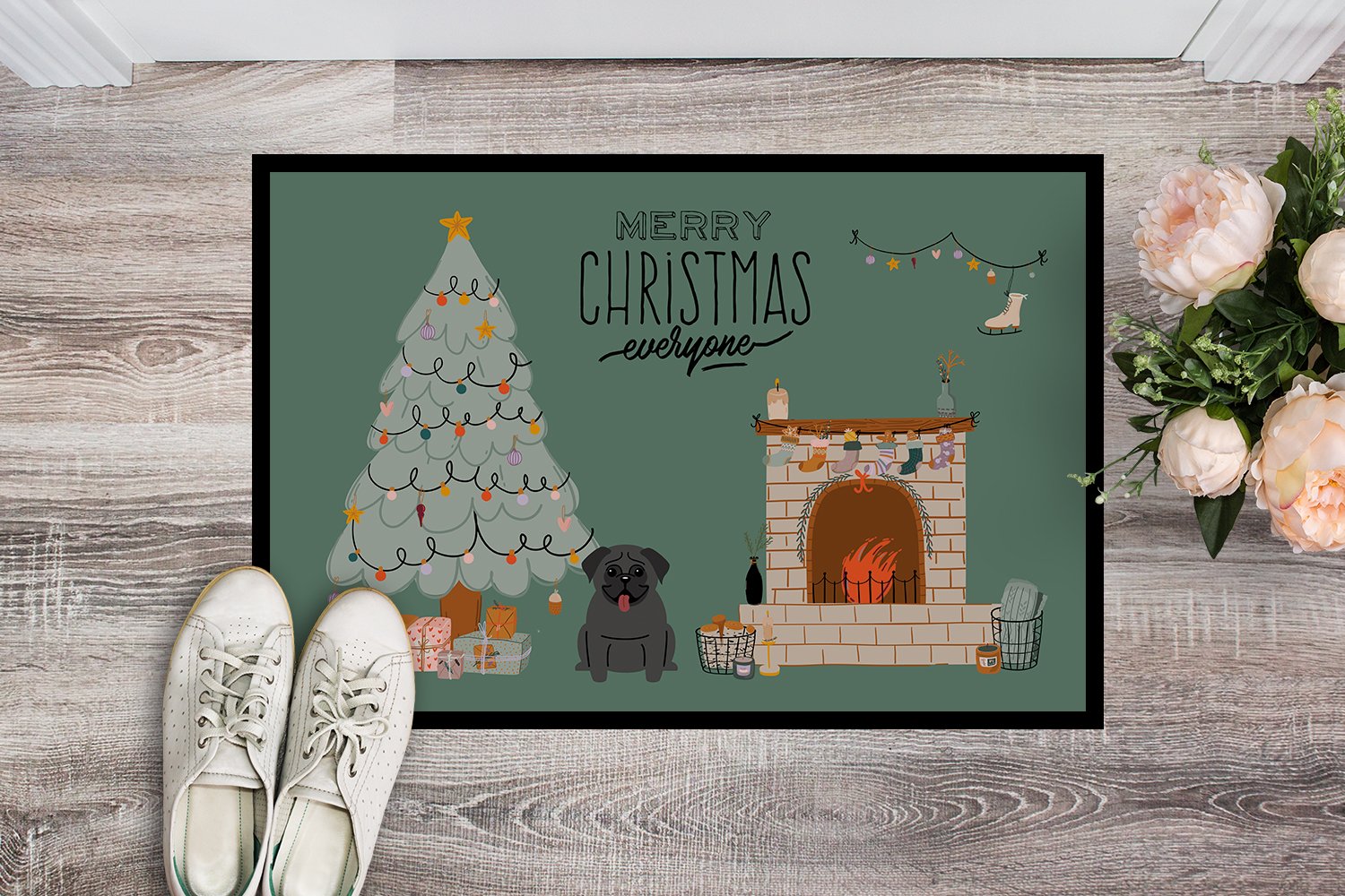 Black Pug Christmas Everyone Indoor or Outdoor Mat 24x36 CK7569JMAT by Caroline's Treasures