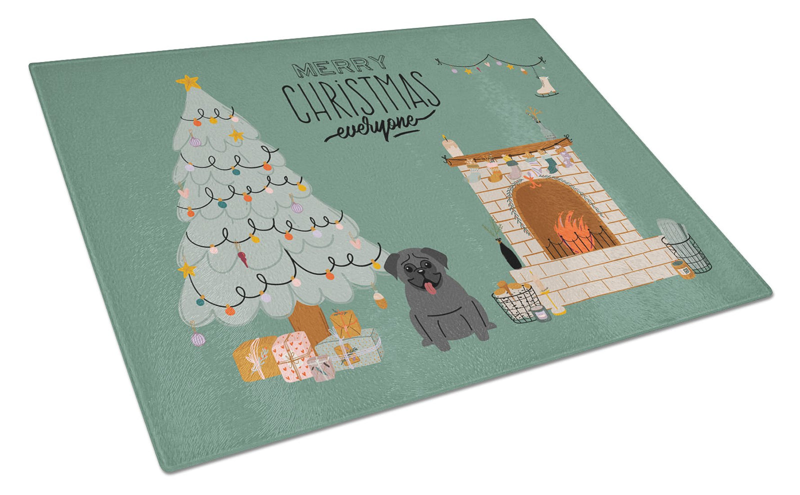 Black Pug Christmas Everyone Glass Cutting Board Large CK7569LCB by Caroline's Treasures