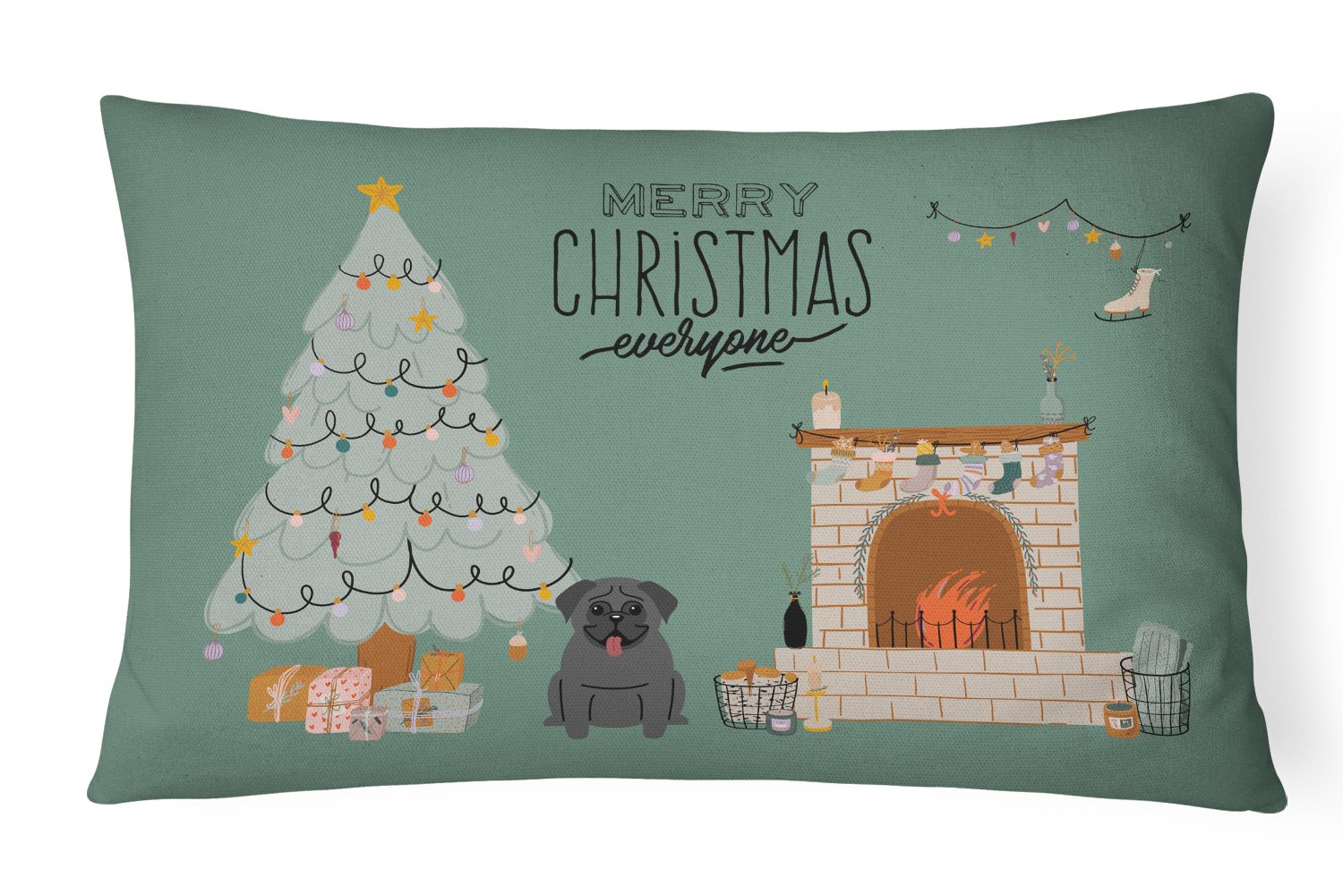 Black Pug Christmas Everyone Canvas Fabric Decorative Pillow CK7569PW1216 by Caroline's Treasures