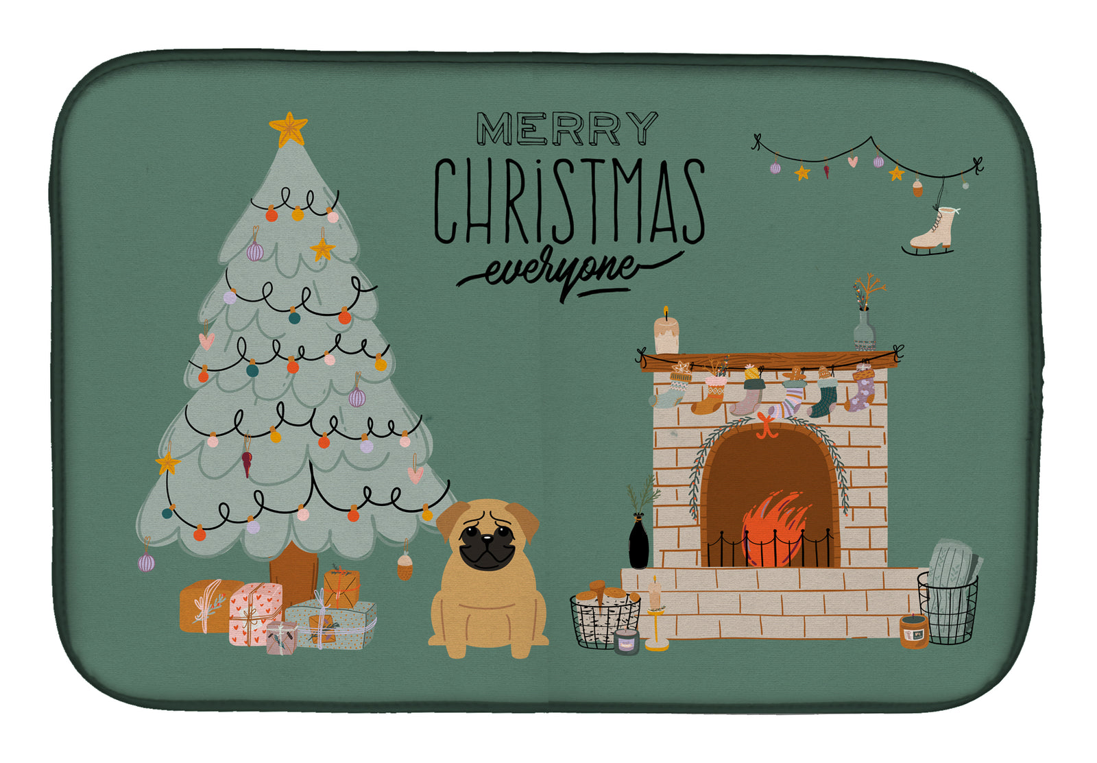 Brown Pug Christmas Everyone Dish Drying Mat CK7570DDM  the-store.com.