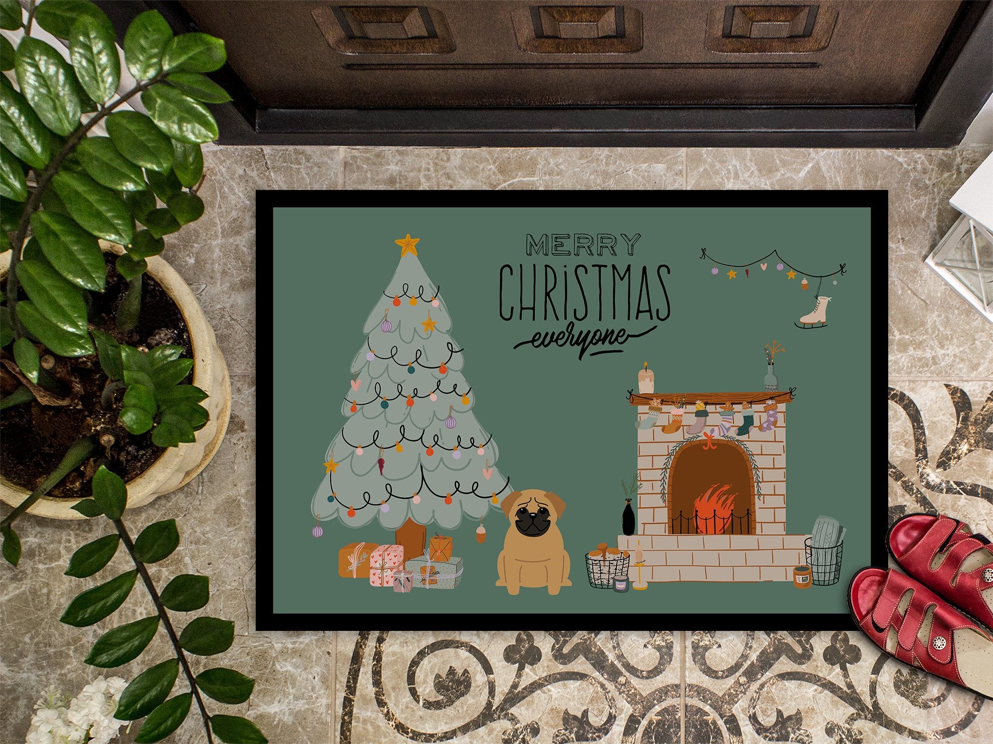 Brown Pug Christmas Everyone Indoor or Outdoor Mat 24x36 CK7570JMAT by Caroline's Treasures