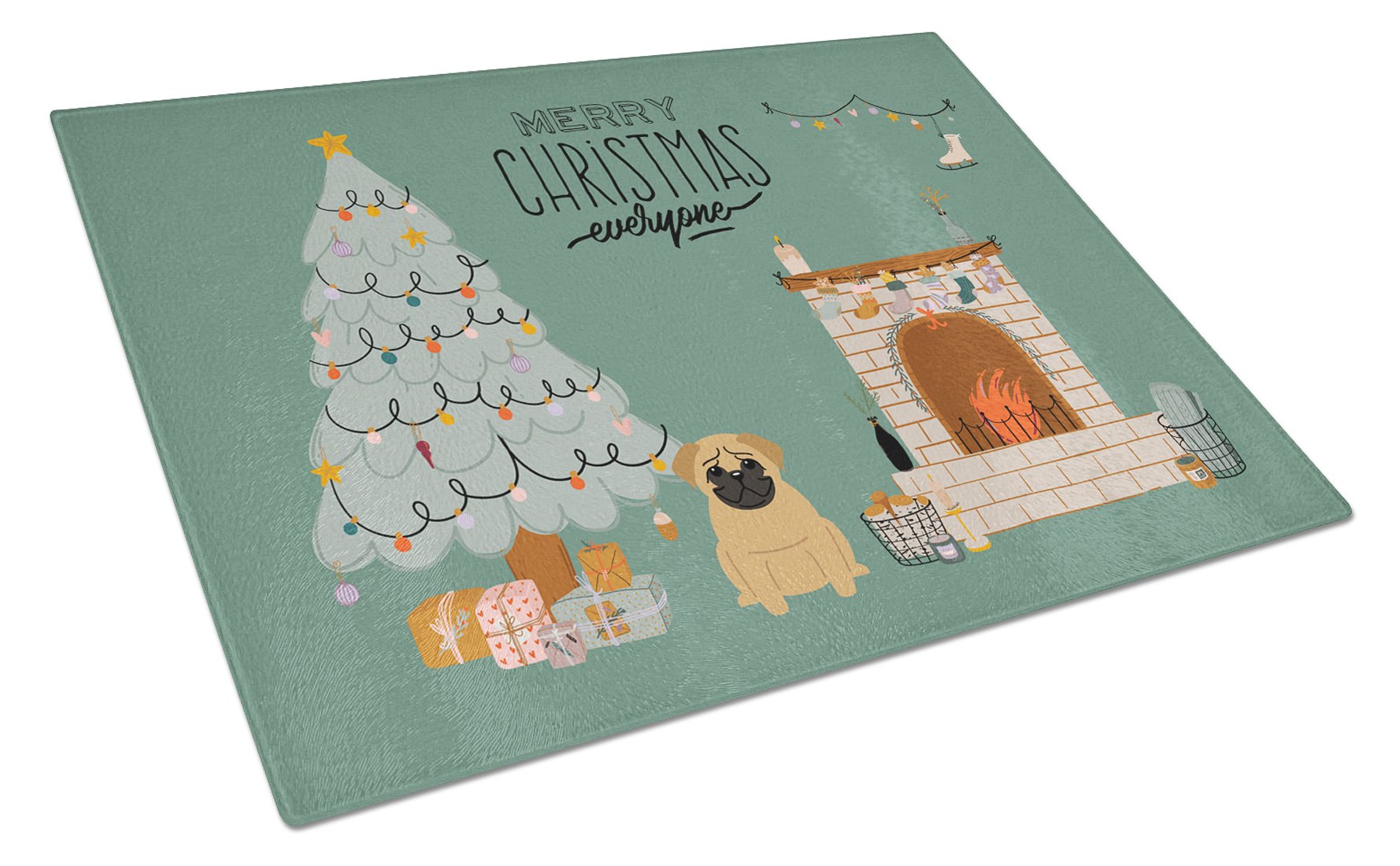 Brown Pug Christmas Everyone Glass Cutting Board Large CK7570LCB by Caroline's Treasures