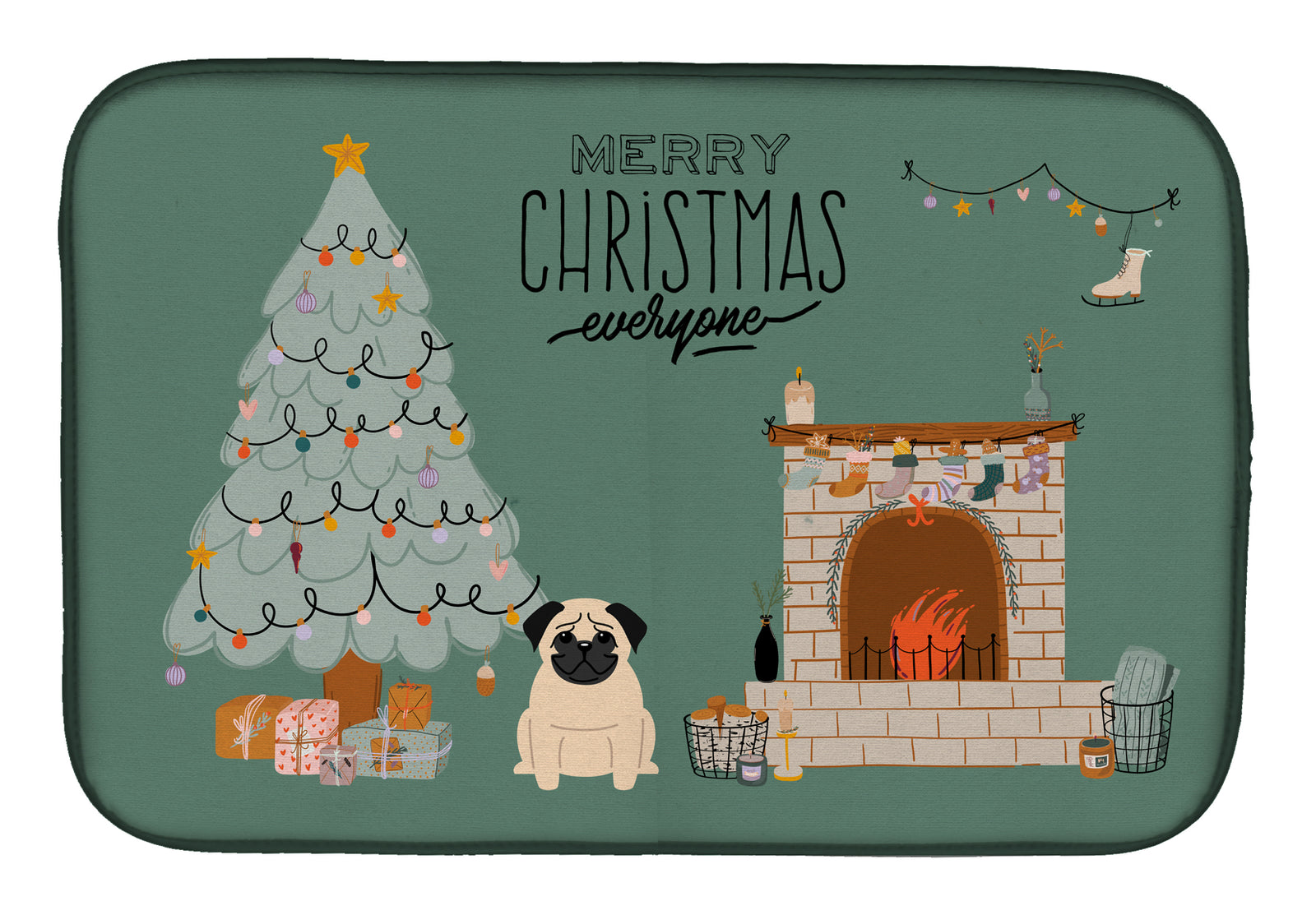 Fawn Pug Christmas Everyone Dish Drying Mat CK7571DDM  the-store.com.