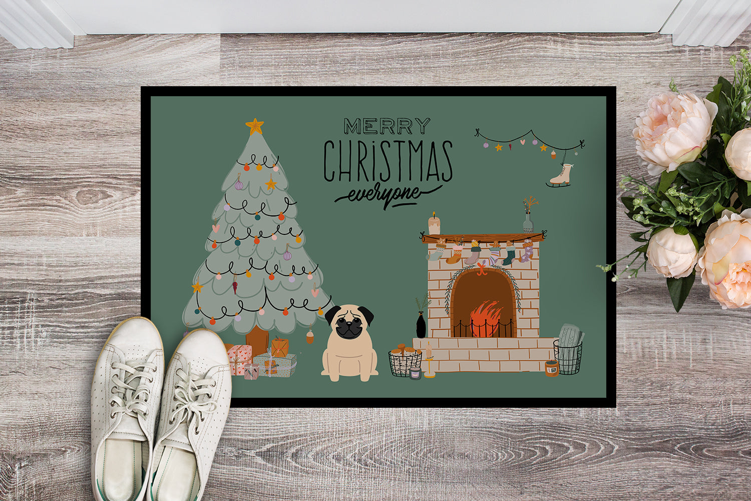 Fawn Pug Christmas Everyone Indoor or Outdoor Mat 18x27 CK7571MAT - the-store.com