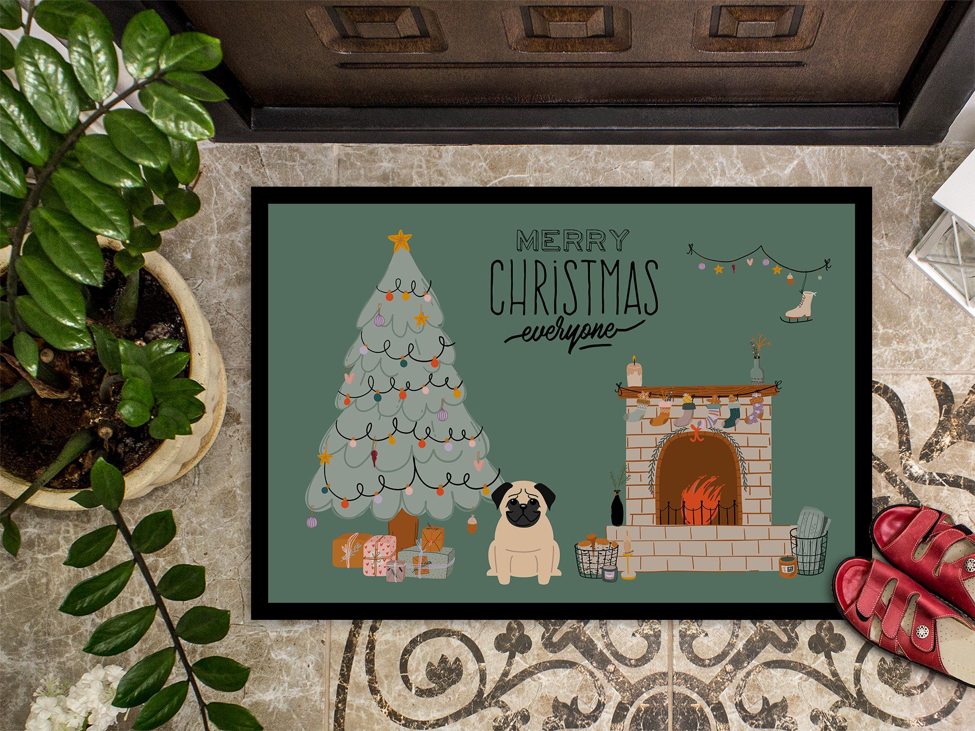 Fawn Pug Christmas Everyone Indoor or Outdoor Mat 18x27 CK7571MAT - the-store.com