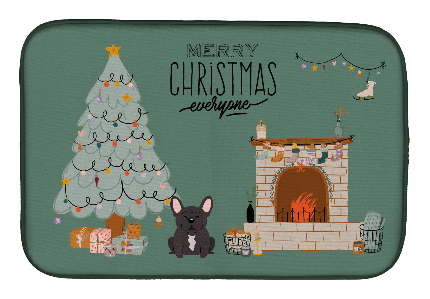 Brindle French Bulldog Christmas Everyone  Dish Drying Mat CK7572DDM  the-store.com.