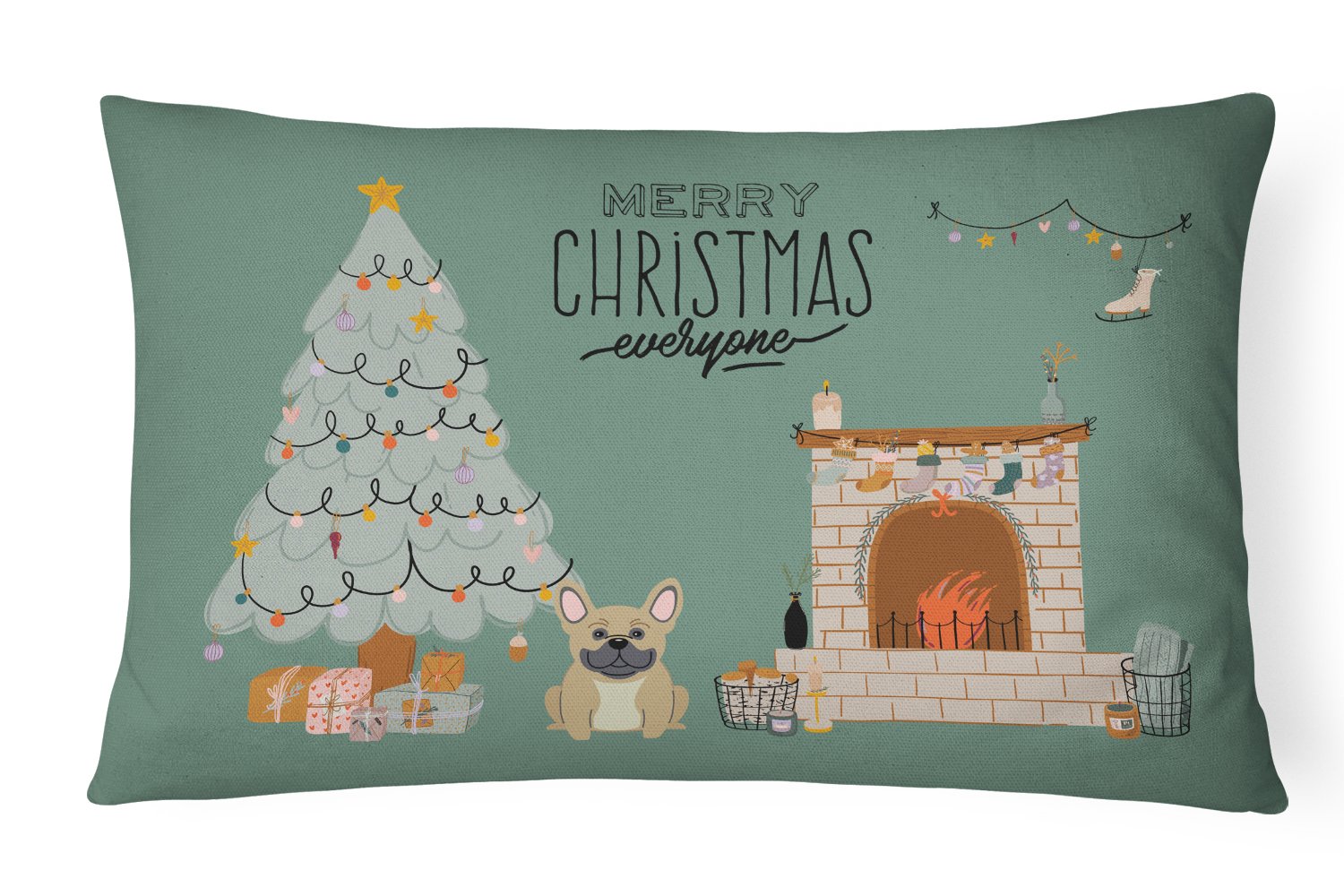 Cream French Bulldog Christmas Everyone Canvas Fabric Decorative Pillow CK7573PW1216 by Caroline's Treasures