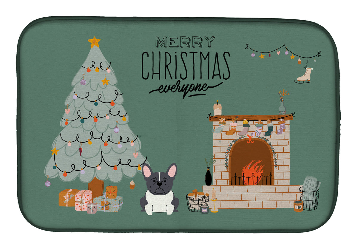 Black White French Bulldog Christmas Everyone Dish Drying Mat CK7575DDM  the-store.com.