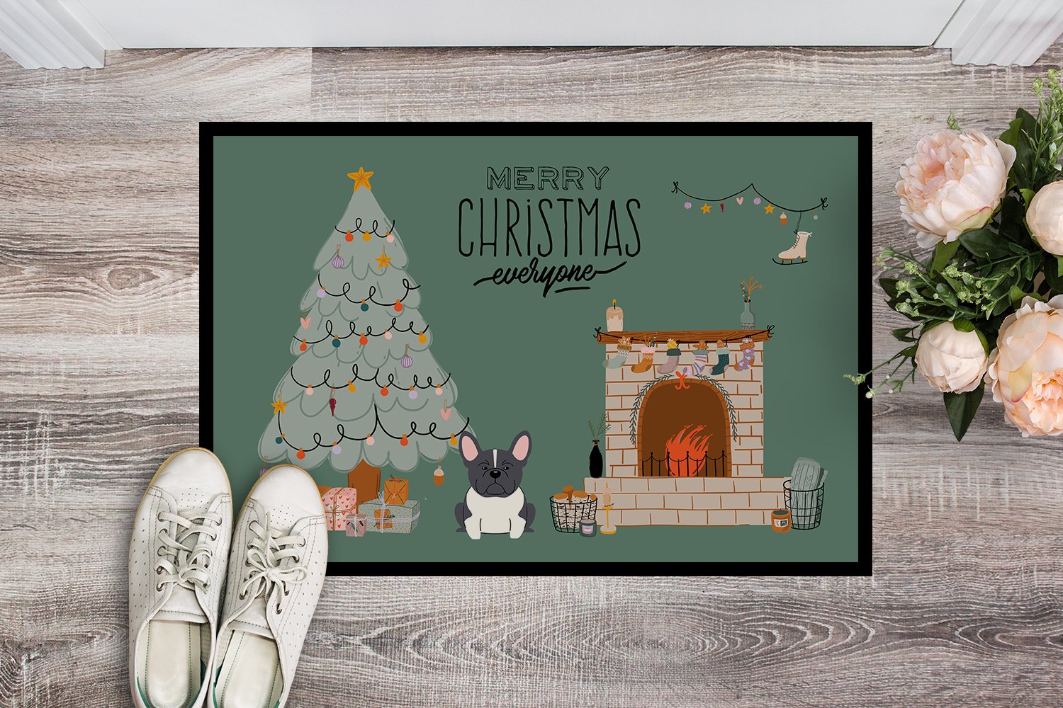 Black White French Bulldog Christmas Everyone Indoor or Outdoor Mat 24x36 CK7575JMAT by Caroline's Treasures