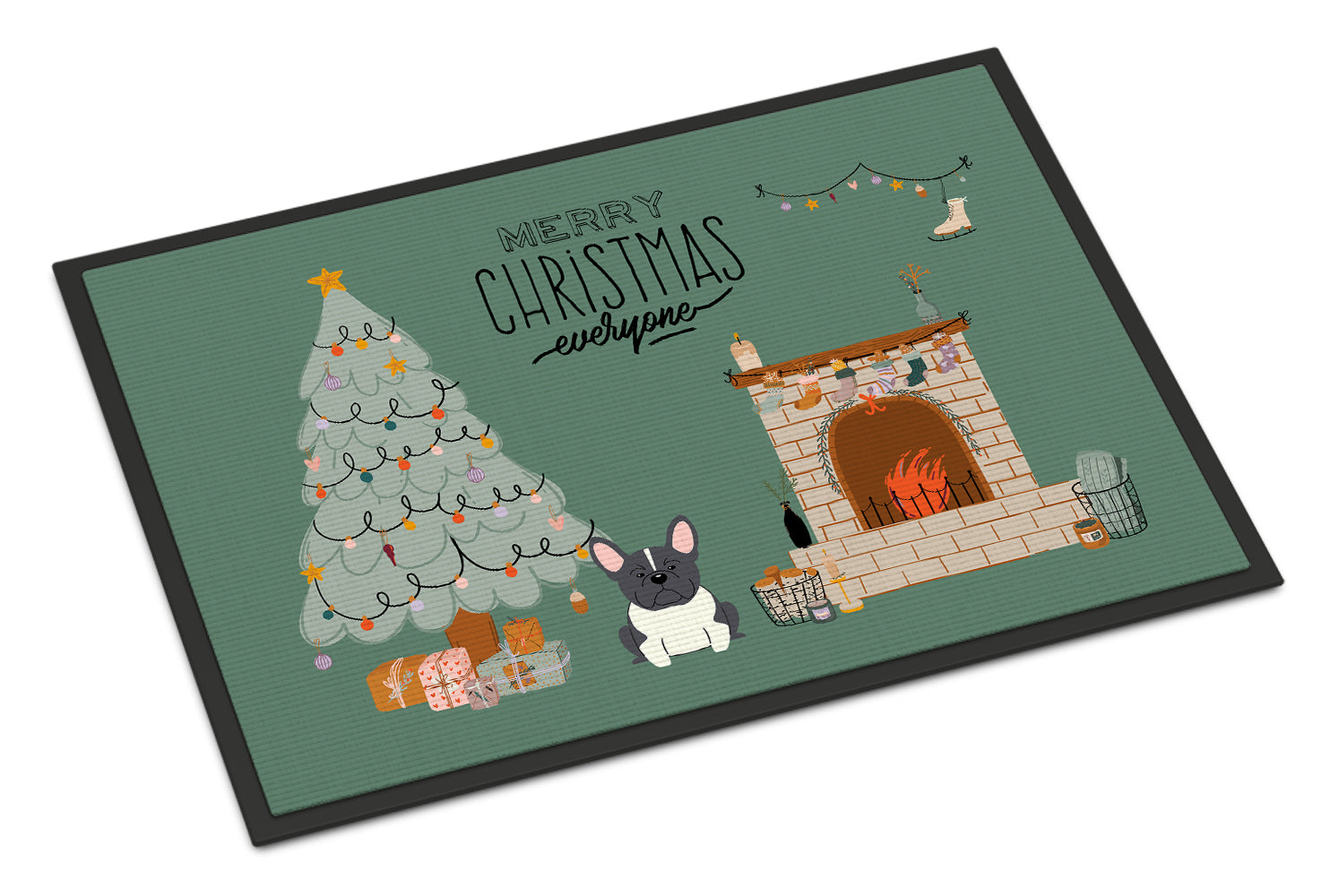 Black White French Bulldog Christmas Everyone Indoor or Outdoor Mat 18x27 CK7575MAT - the-store.com