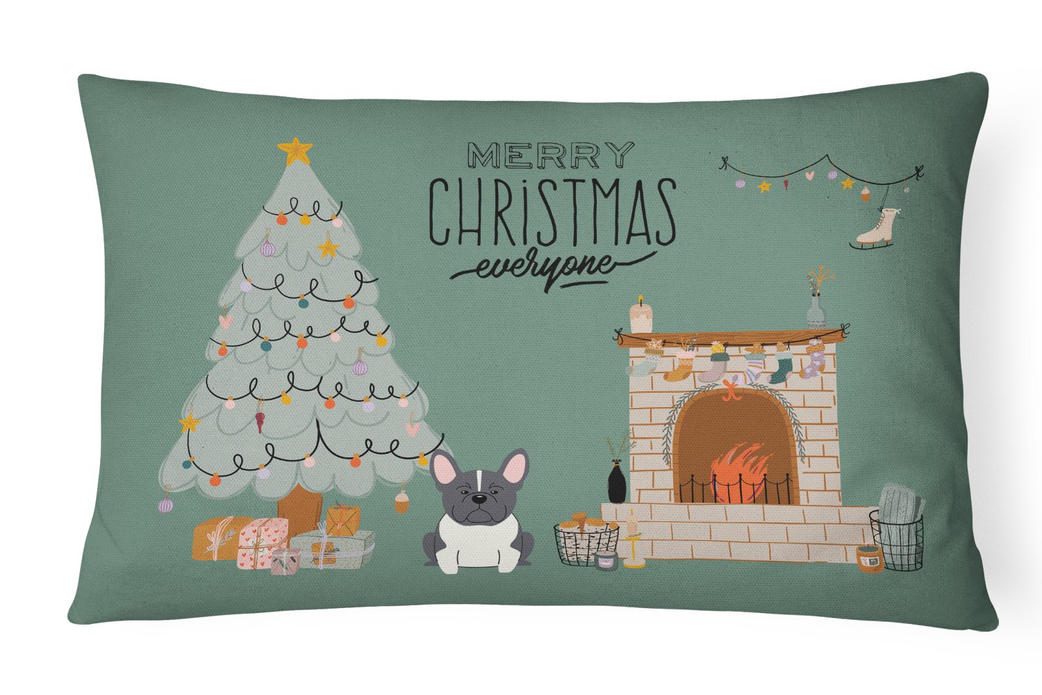 Black White French Bulldog Christmas Everyone Canvas Fabric Decorative Pillow CK7575PW1216 by Caroline's Treasures