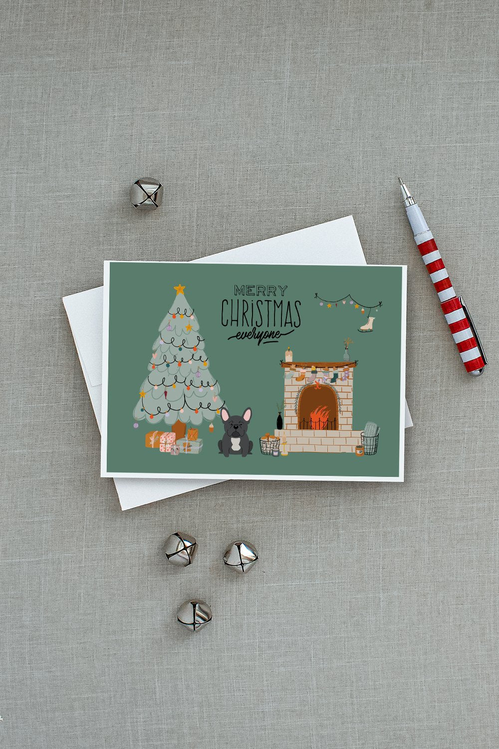 Black French Bulldog Christmas Everyone Greeting Cards and Envelopes Pack of 8 - the-store.com
