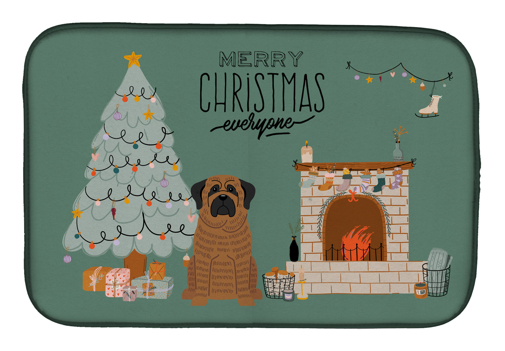 Brindle Mastiff Christmas Everyone Dish Drying Mat CK7578DDM  the-store.com.